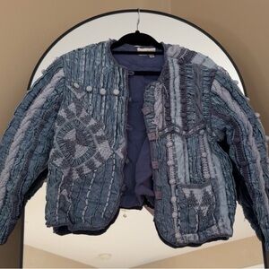 Coldwater Creek Textured Blue Bomber Jacket